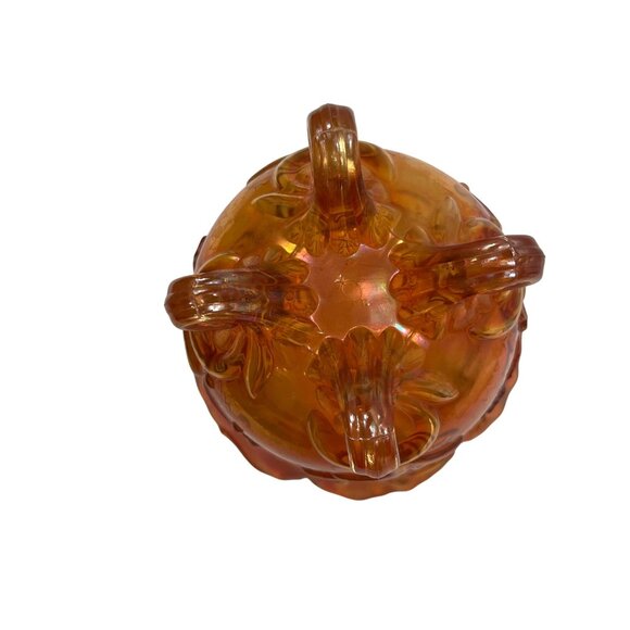 Vintage Carnival Glass Lidded Candy Dish With Embossed Paisley & Leaf Design - Picture 5 of 6